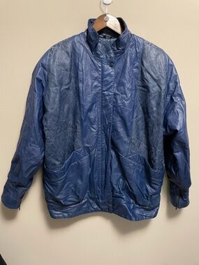 Sequence Vintage 80s Blue Leather Jacket Women’s Size Medium
